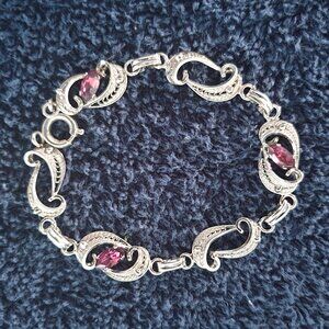 Rare Vintage Filigree Sterling Purple Rhinestone Crystal Art Nouveau Bracelet